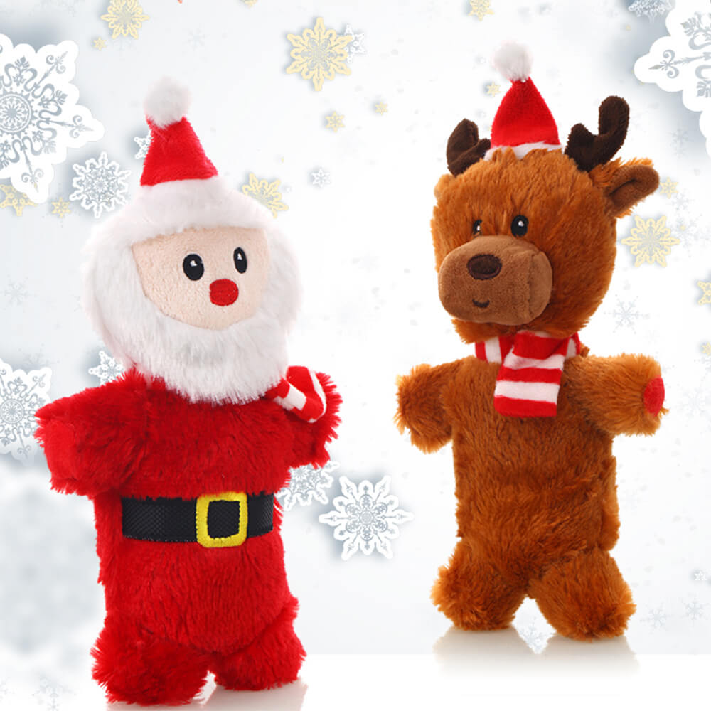 Christmas Santa Claus Doll Durable Squeaker Interactive Plush Dog Toy