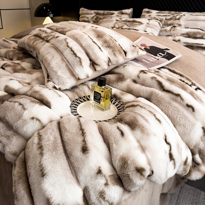 Wave Bubble Design Warm Eco-Friendly Faux Fur Bed Sheet Set