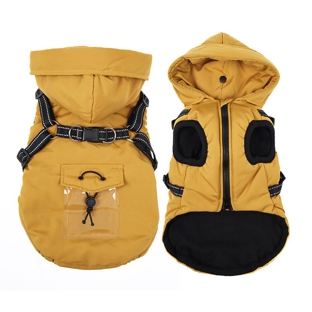 Adjustable Insulated Cozy Hooded Dog Harness Jacket