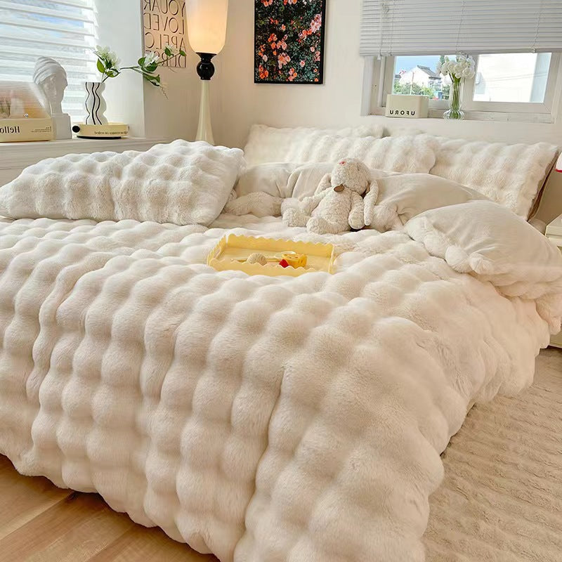 Puffy Comfort Thickened Faux Rabbit Fur Bed Sheet Set