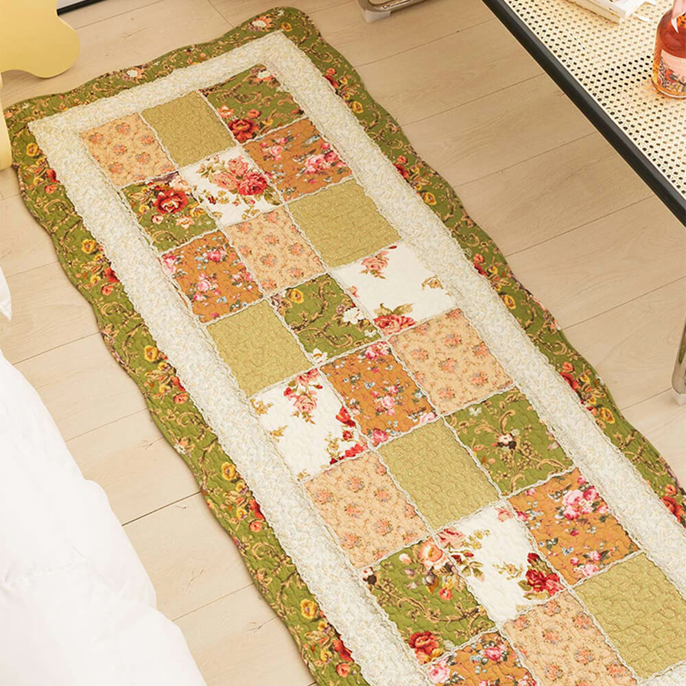 Country Floral Patchwork Non-Slip Soft Cotton Home Rug