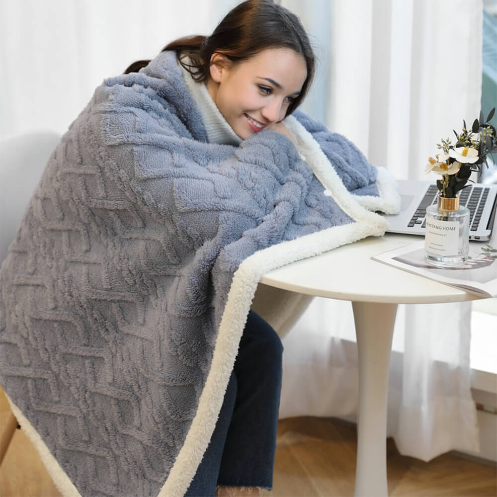 Fluffy Cozy Sherpa Fleece Multi-Purpose Nap Shawl Throw Blanket