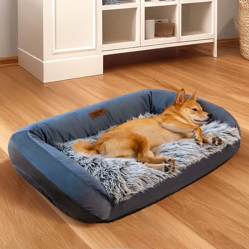 Large Washable Fluffy Cozy Bolster Dog Sofa Bed-Denim Cowboy