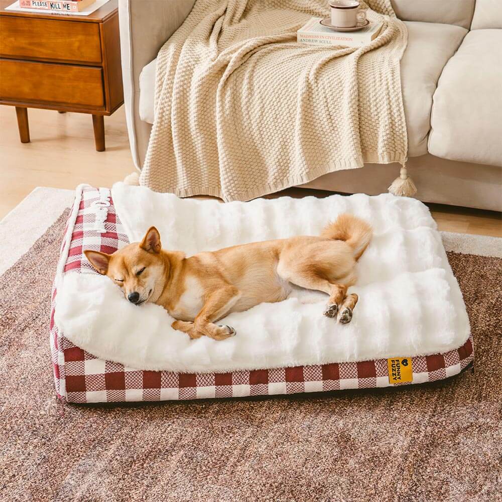 Large Classic Check Headrest Rectangle Orthopedic Dog Bed - Dreamy wave