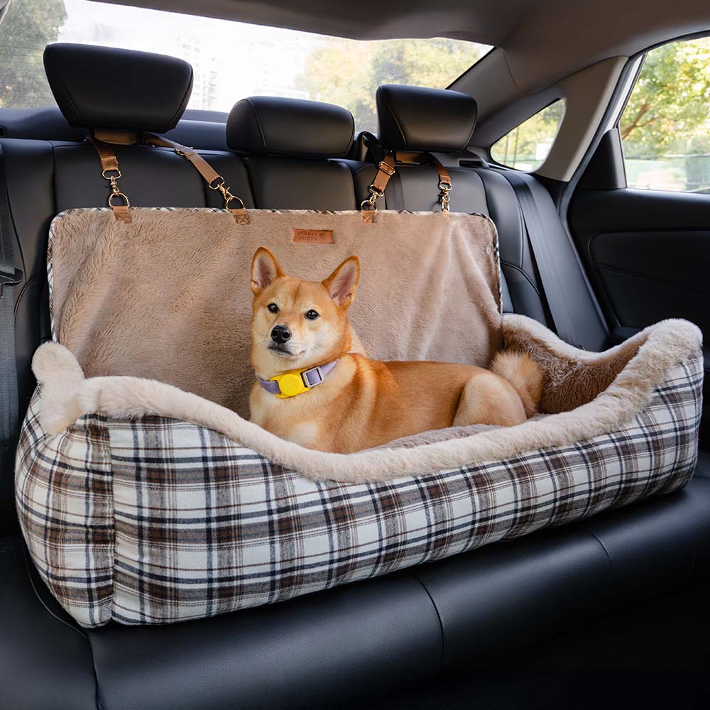 Large Classic Fluffy Booster Dog Car Seat-Keep Secure