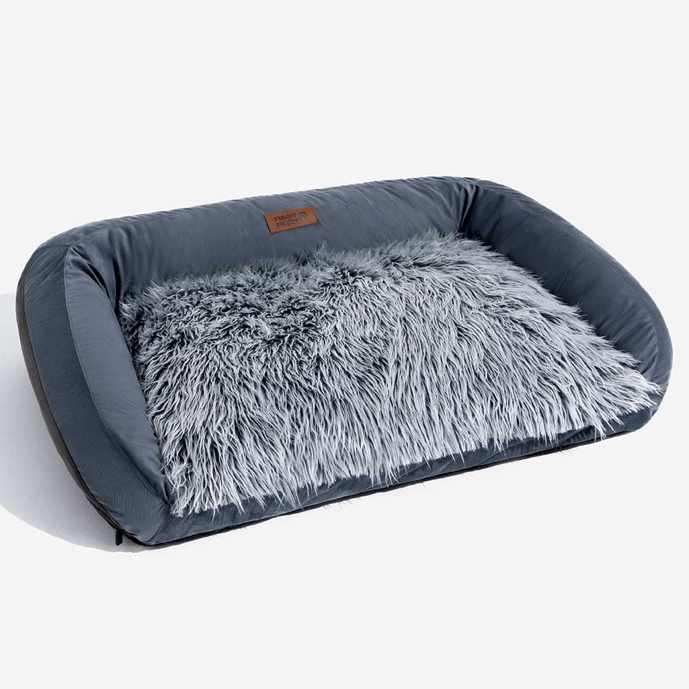 Large Washable Fluffy Cozy Bolster Dog Sofa Bed-Denim Cowboy