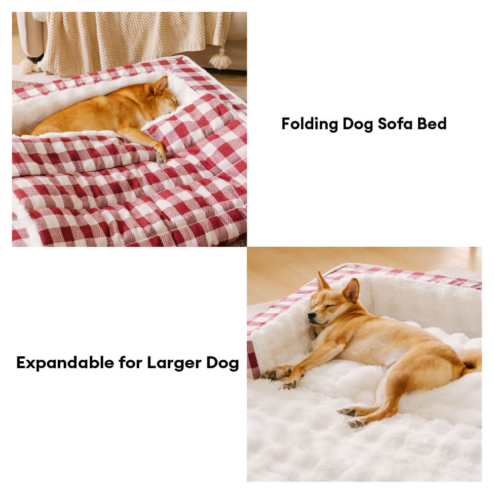 Classic Plaid Ergonomic Calming Dog Bed - Expandable＆Washable