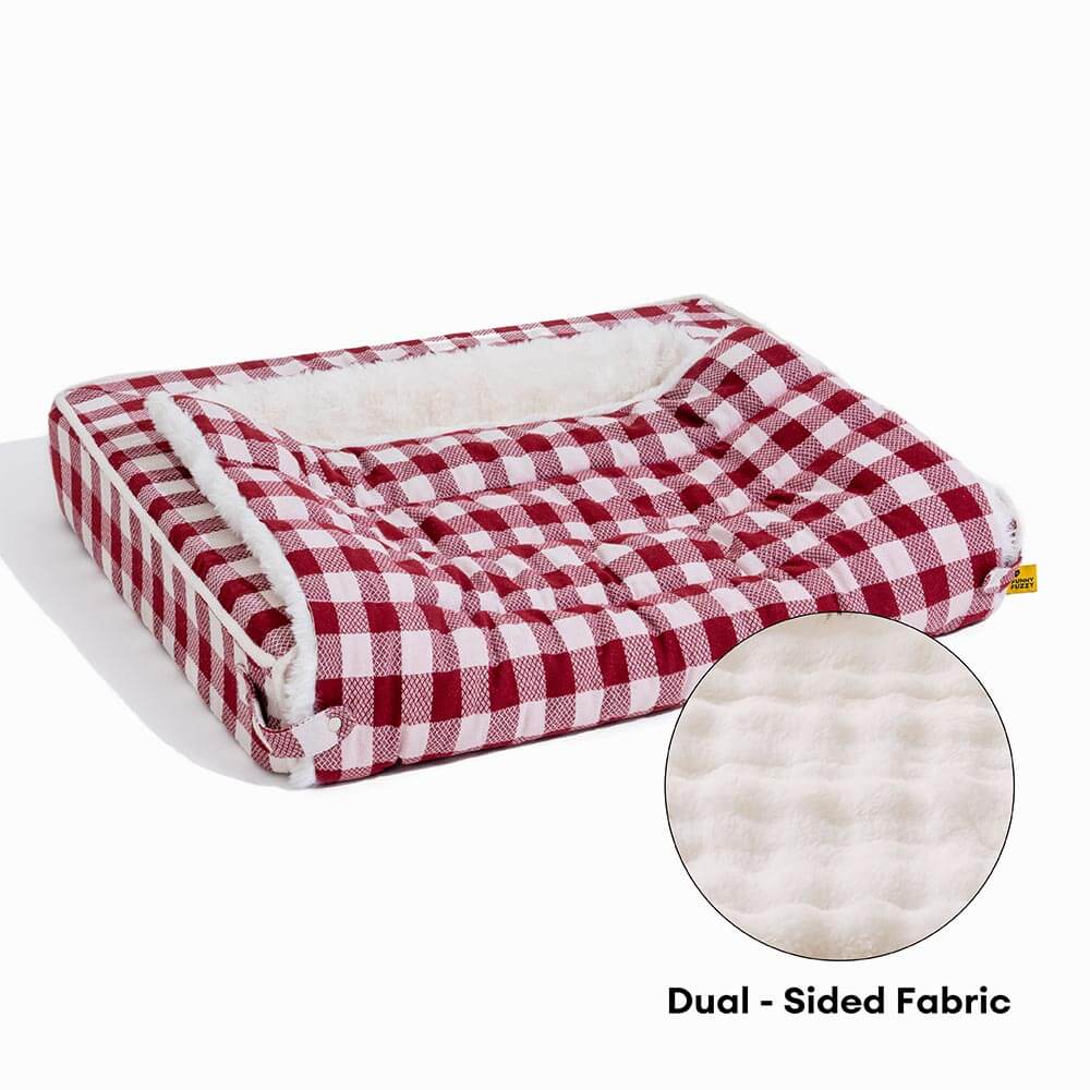 Classic Plaid Ergonomic Calming Dog Bed - Expandable＆Washable