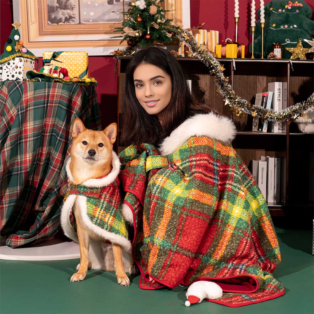 Classic Plaid Warmth Human & Dog Poncho - Festive Companions