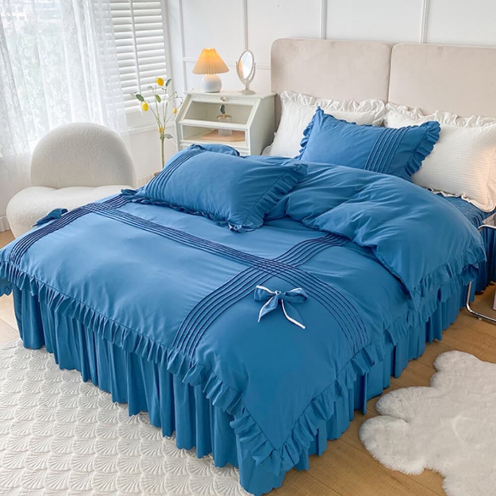 Elegant Bow-Decorated Milk Velvet Comfort Bed Sheet Set with Bed Skirt