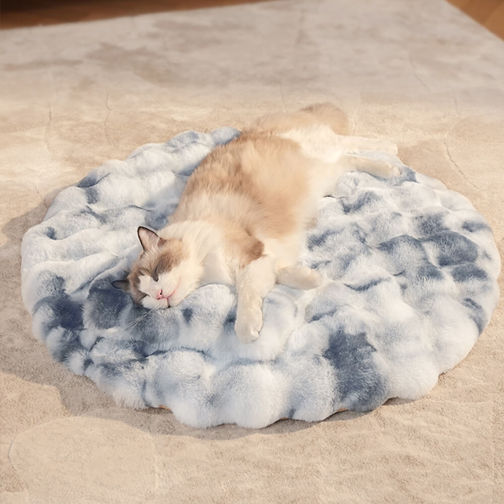 Faux Fur Warmth-Retaining Round Dog & Cat Mat with Pillow