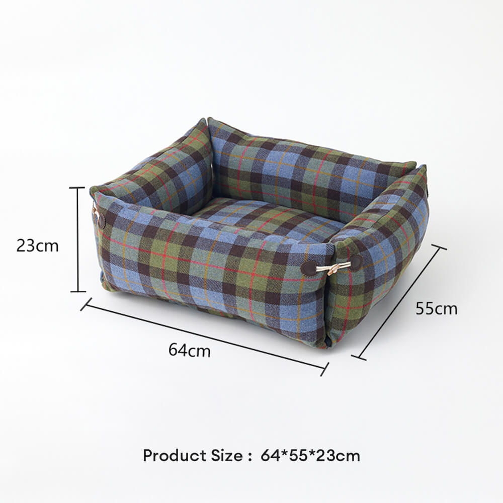 Plaid Expandable Soft Reversible With Horn Button Dog & Cat Bed