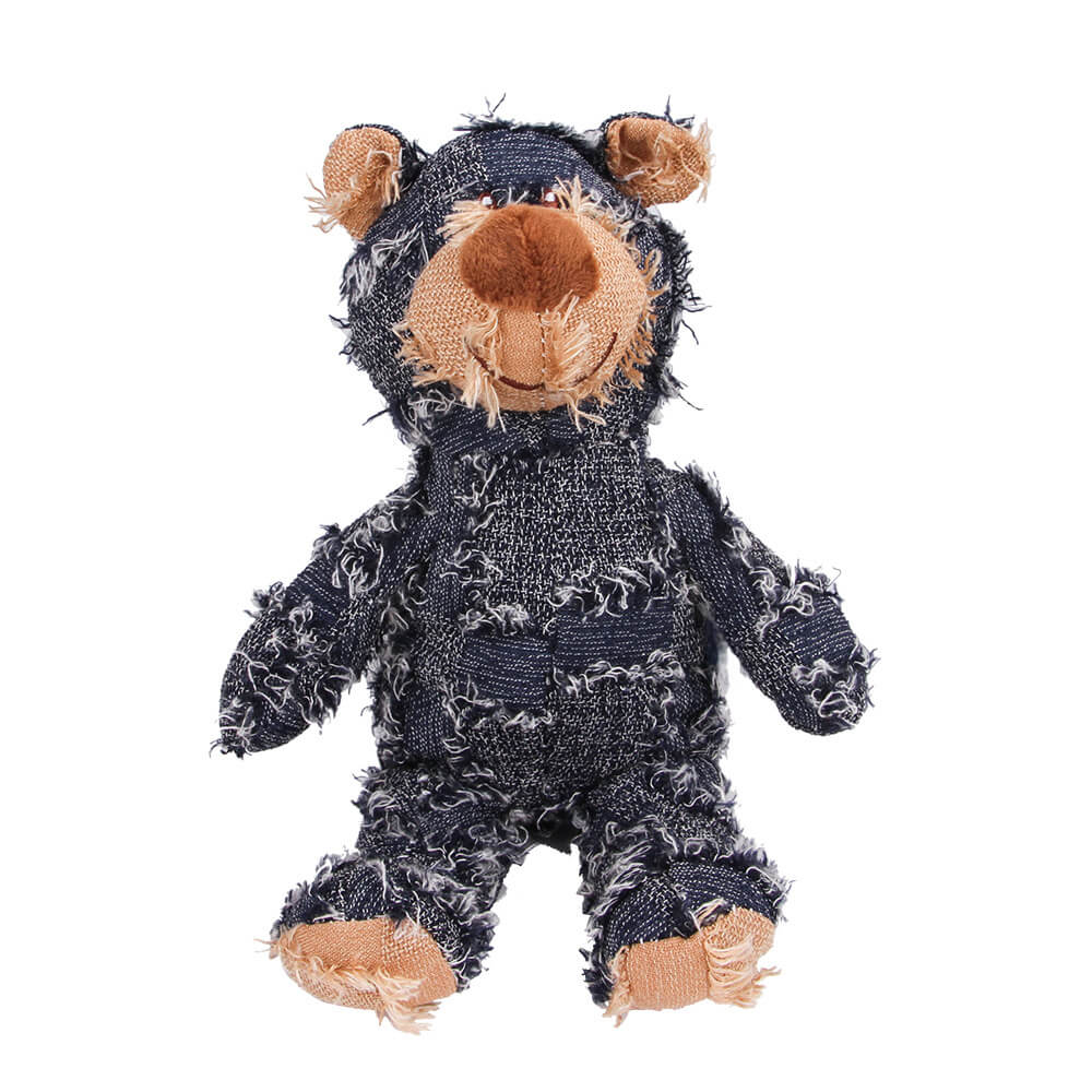 Rustic Denim Plush Durable Chewable Squeaky Dog Toy Bear