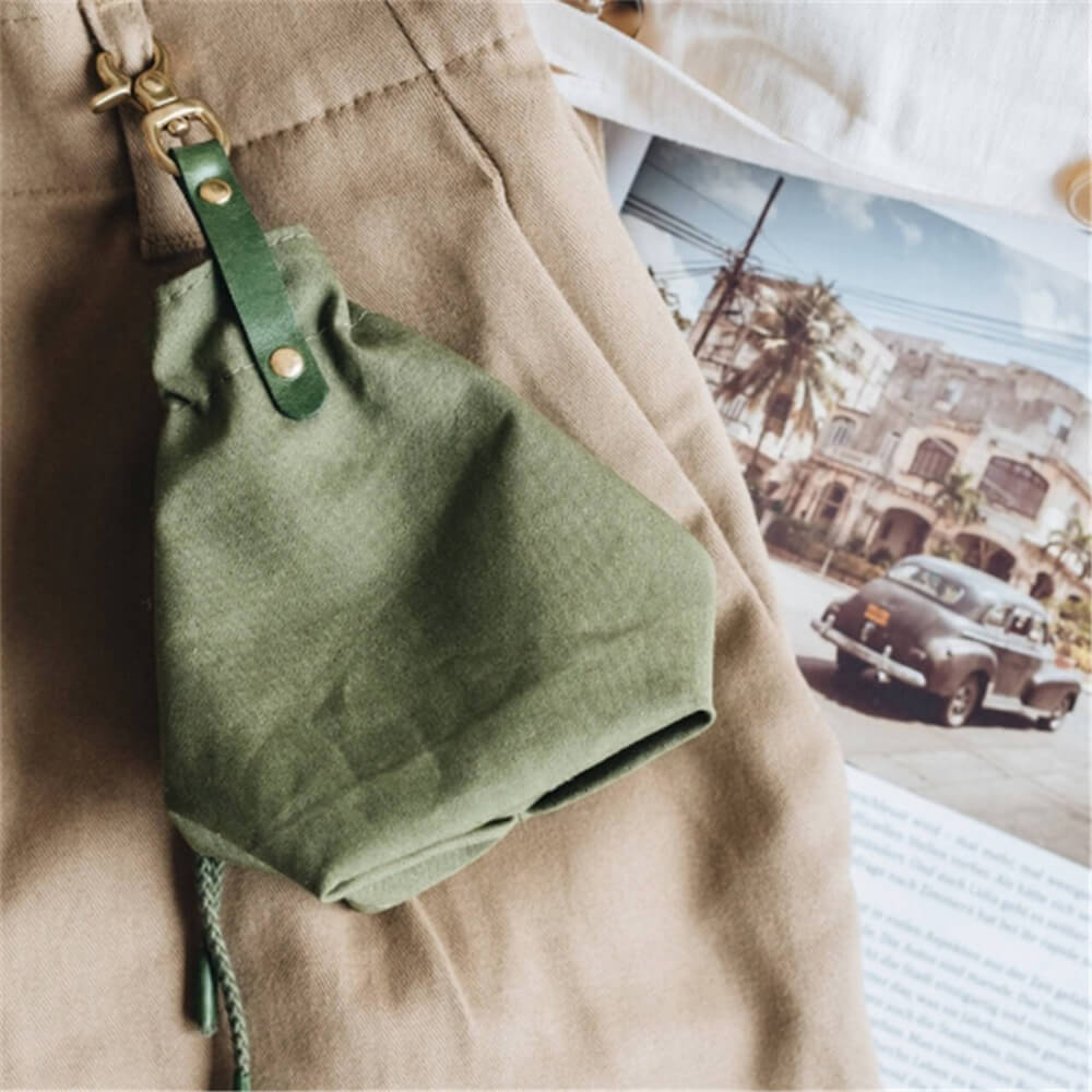 Waxed Canvas Faux Leather Outdoor Training Dog Treat Bag Waste Bag