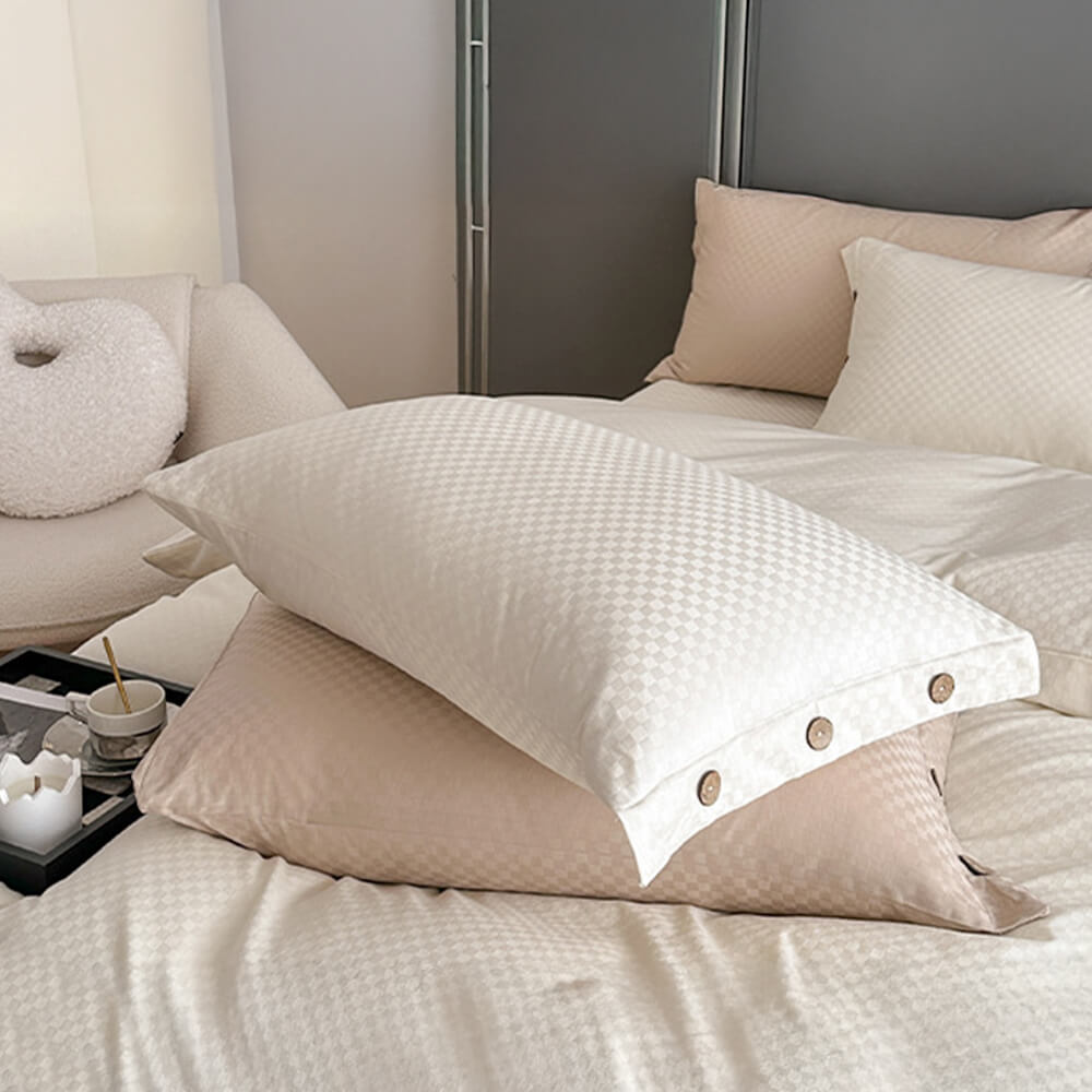 Luxurious Checkerboard Smooth Cotton Sateen Bed Sheet Set