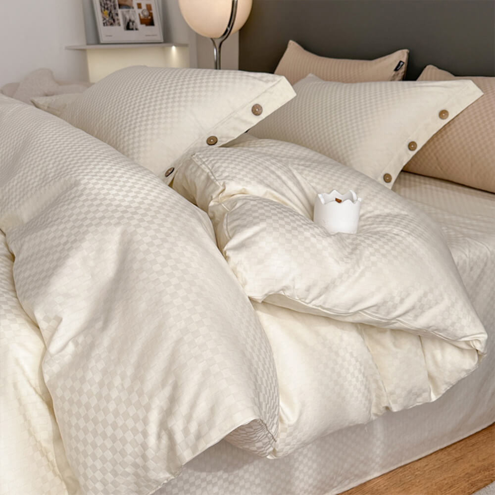 Luxurious Checkerboard Smooth Cotton Sateen Bed Sheet Set