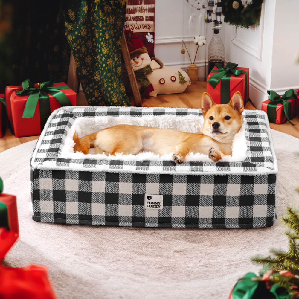 Festive Classic Tartan Cozy Dog Anti-Anxiety Calming Bed