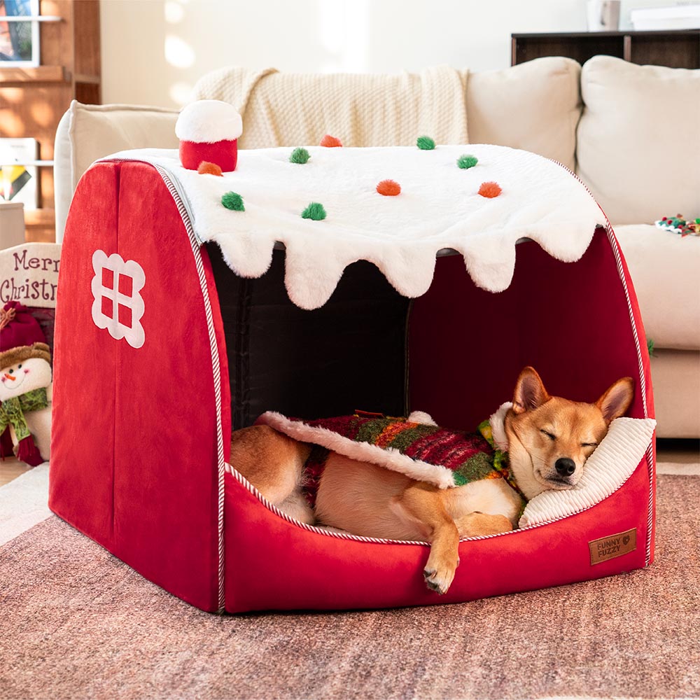 Festive Snow House Orthopedic Dog Bed - Christmas Warmth