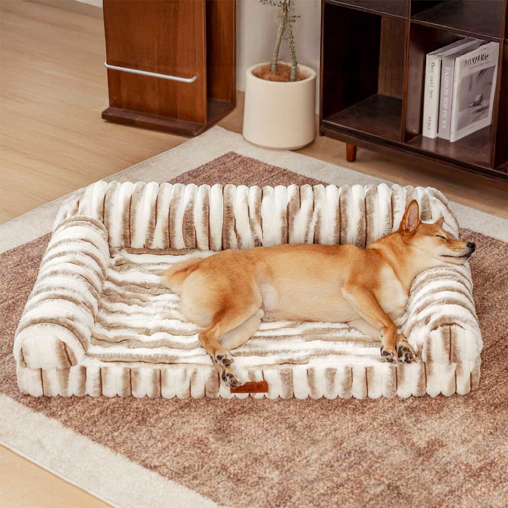 Fluffy Striped Orthopedic Bolster Dog Bed - Luxe Comfort