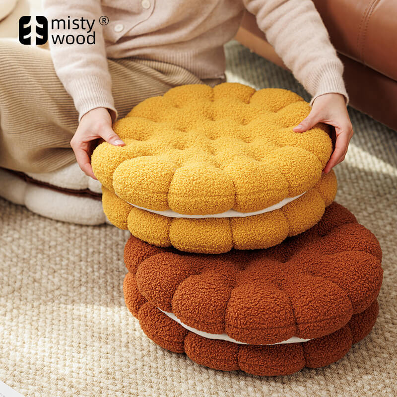 Biscuit Shaped Faux Lambswool Decorative Home Seat Cushion