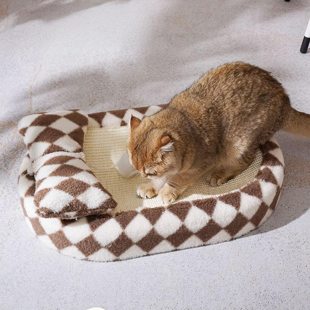 Checkerboard Sisal Cat Bed with Integrated Scratching Board – Stylish and Durable