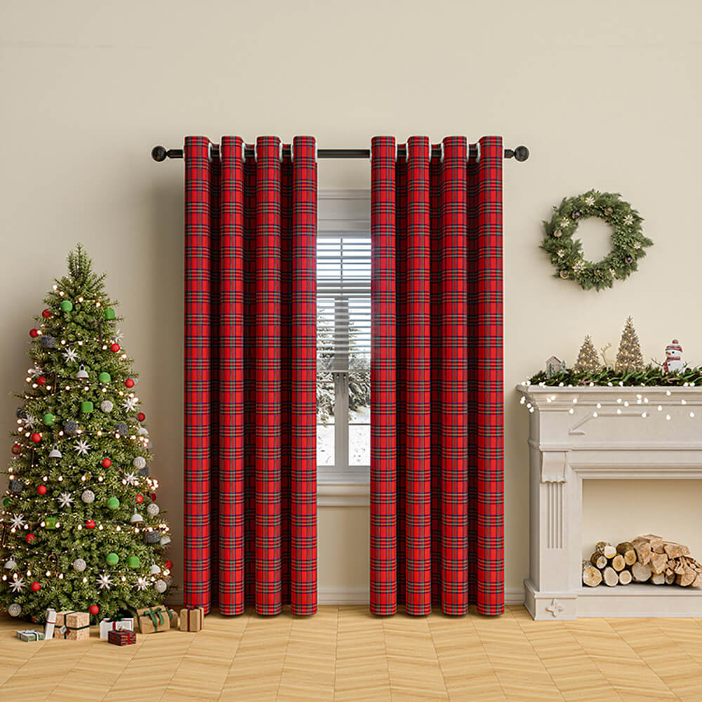 Classic Plaid Christmas Decorative Semi-Blackout Curtains