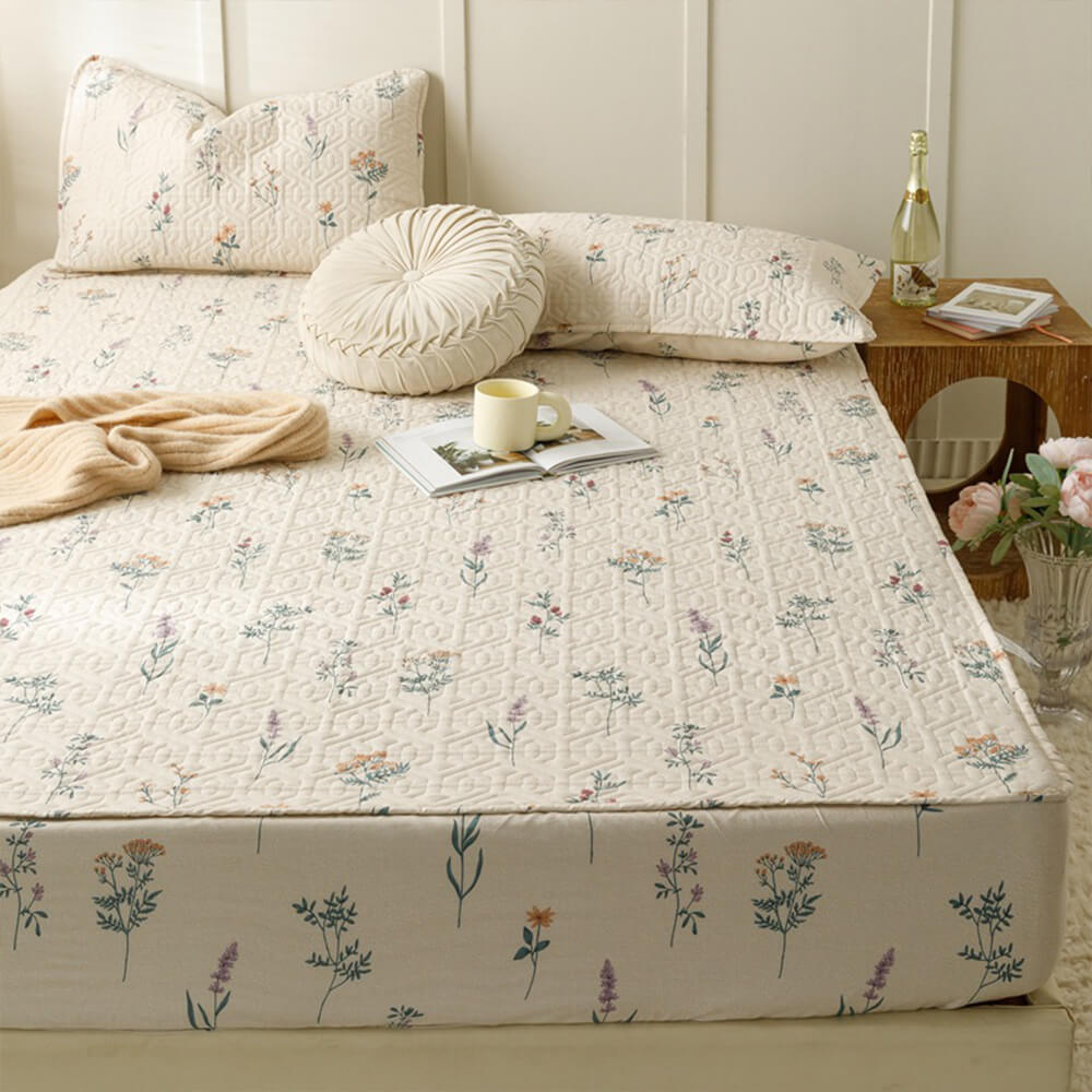 Elegant Floral Cotton Fitted Sheet Mattress Cover