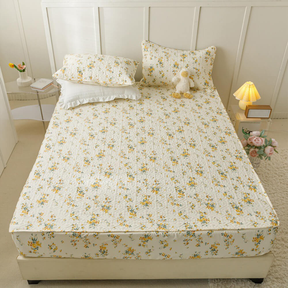 Elegant Floral Cotton Fitted Sheet Mattress Cover