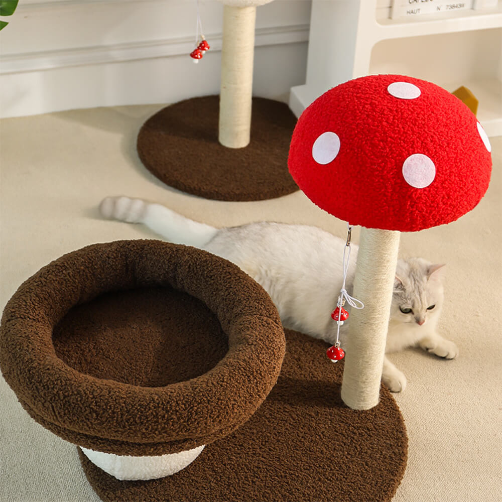 Red Mushroom Cat Climbing Frame with Sisal Scratching Post