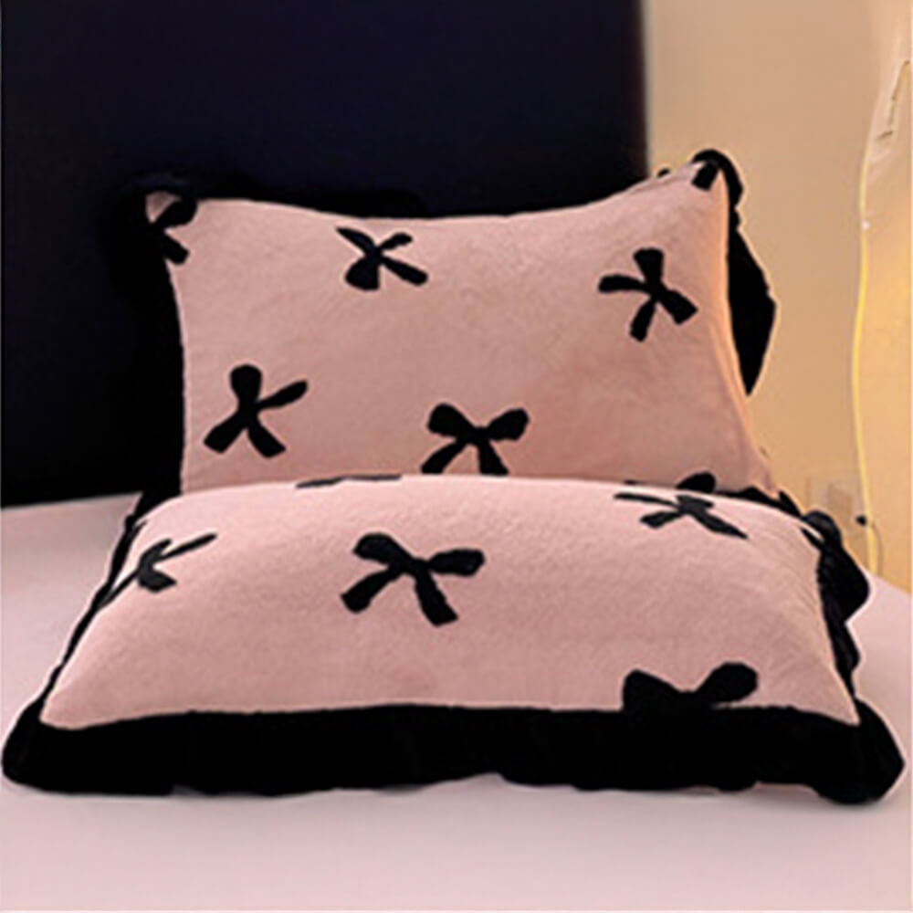 Romantic Bow knot Anti-Static Warm Milk Velvet Bed Sheet Set