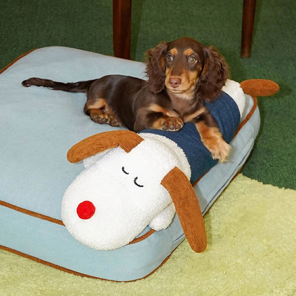 Spacious Denim Decoration Dog & Cat Mat with Removable Doll Pillow