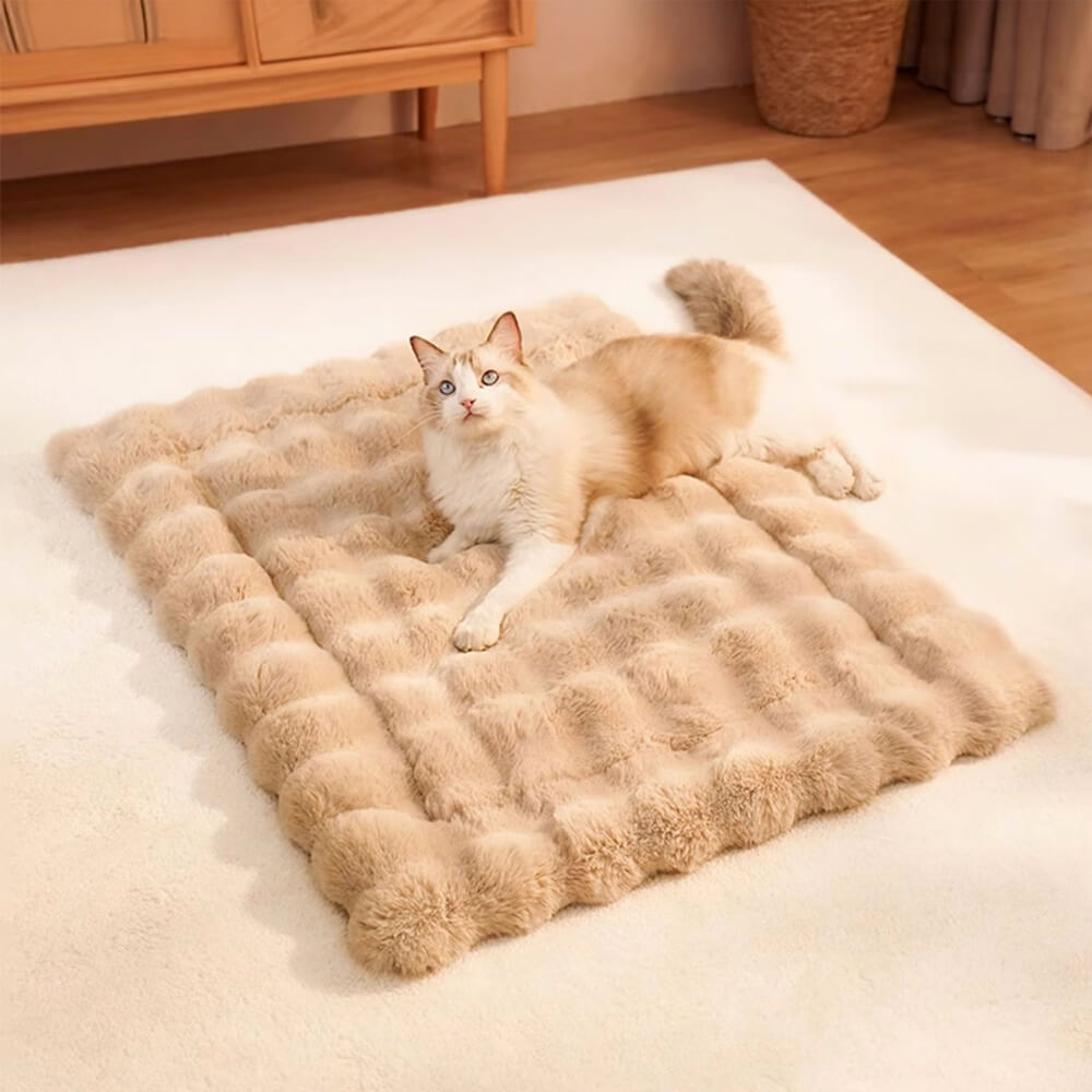 Wave Pattern Ultra Soft Faux Rabbit Fur Dog & Cat Mat With Pet Pillow