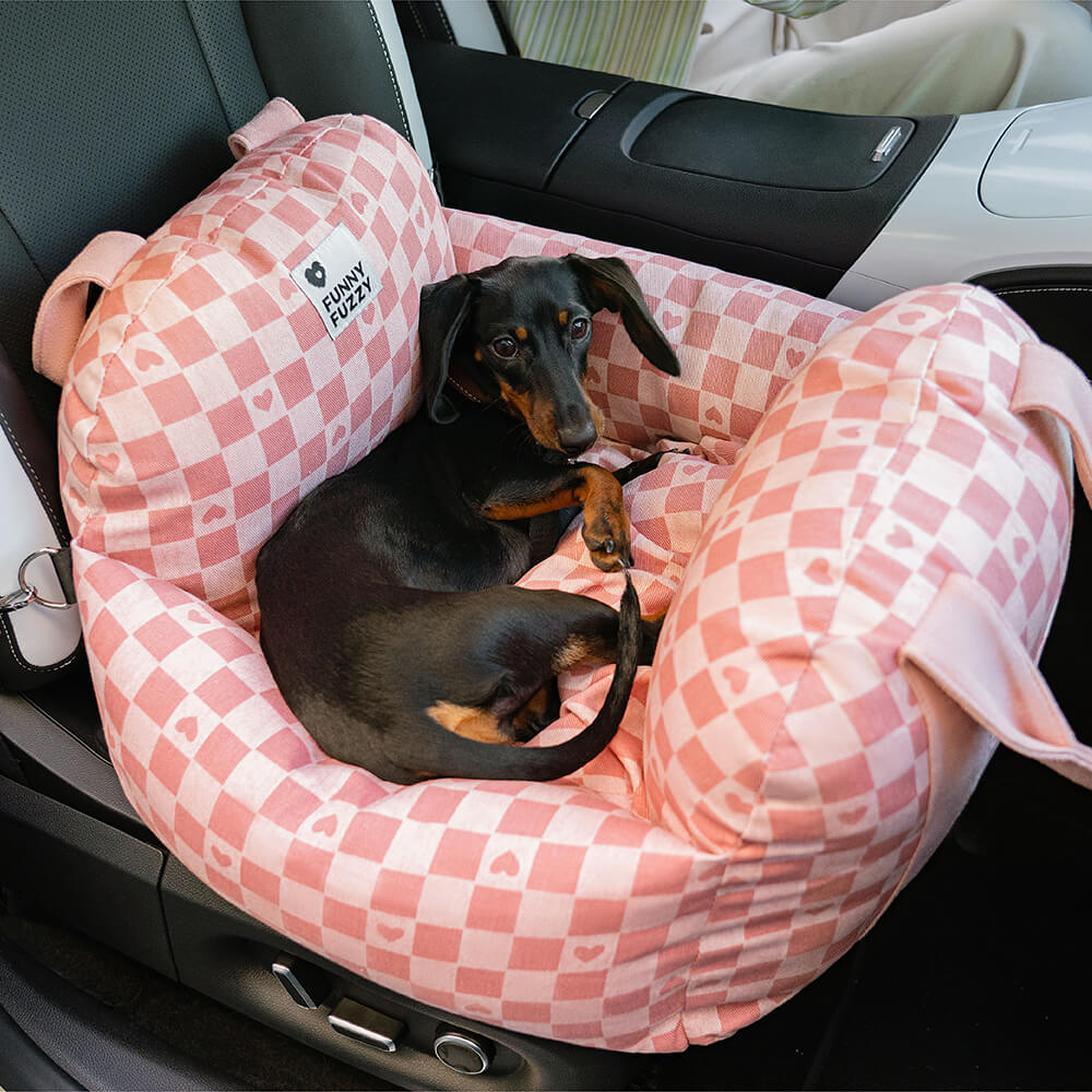 Vintage Heart Checkerboard Dog Car Seat Bed