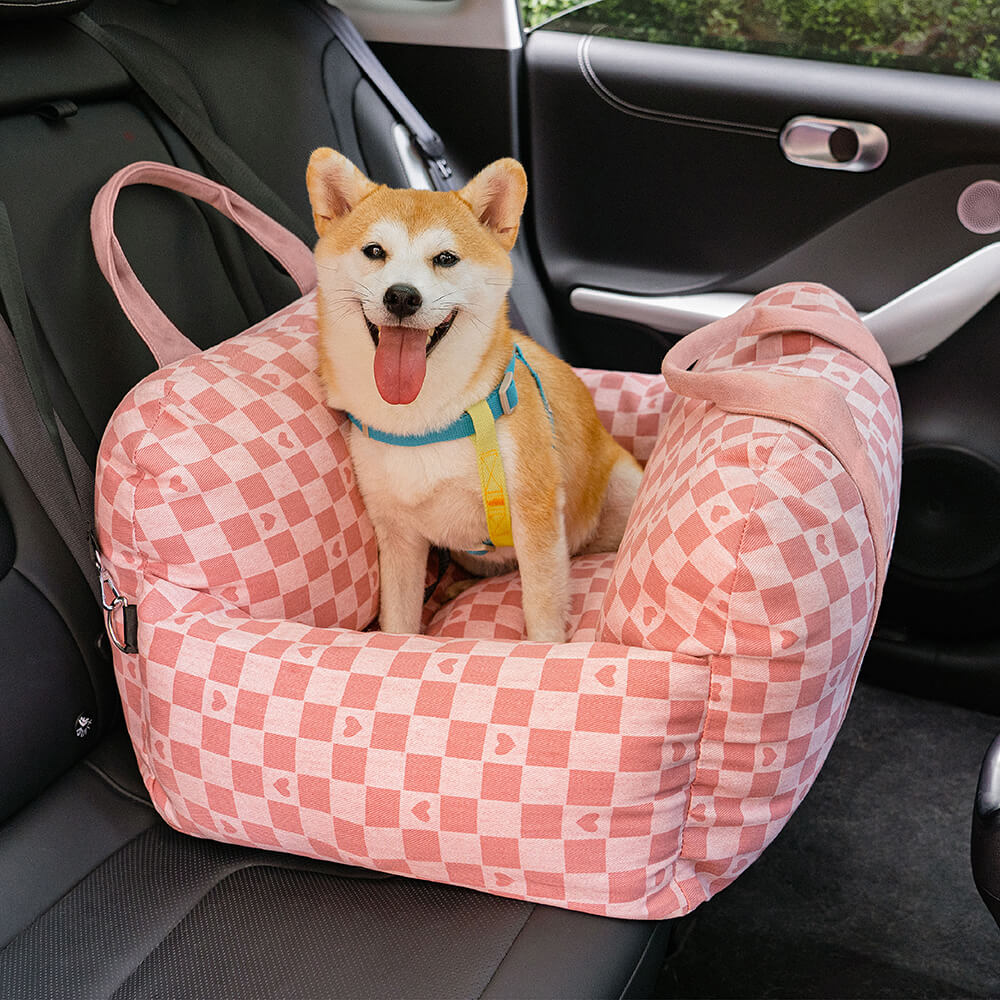 Vintage Heart Checkerboard Dog Car Seat Bed