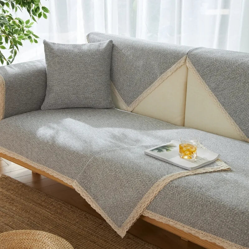 Hand-woven Cotton Linen Non-slip Couch Cover for All Seasons