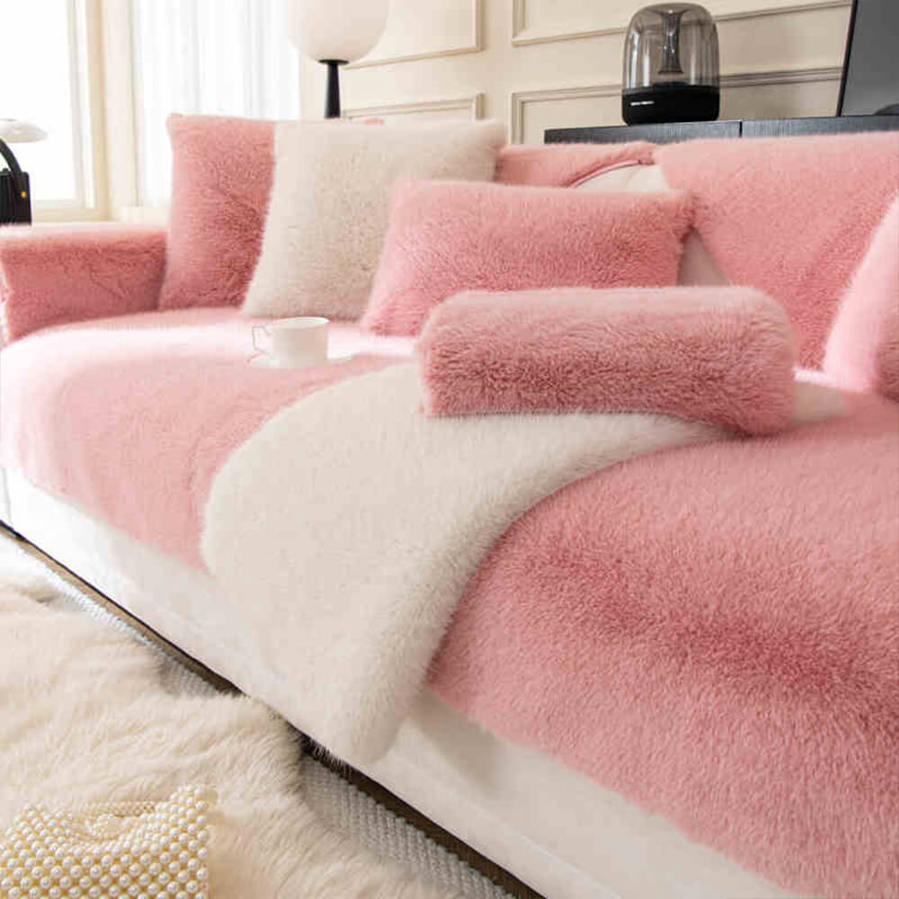 Warm Thick Faux Fur Sofa Protector Non-Slip Couch Cover