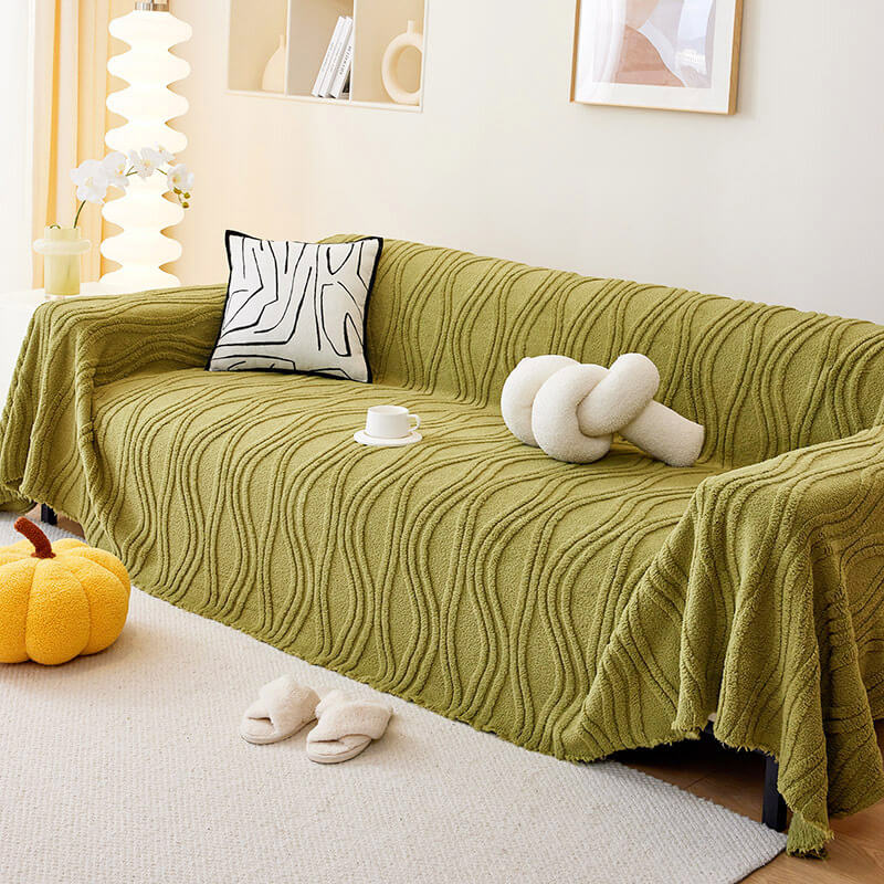 Plush Striped Sofa Protector Warm Full Coverage Couch Cover