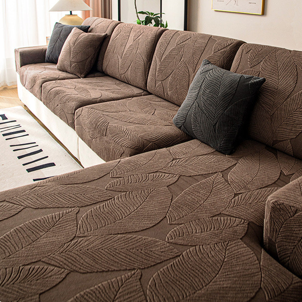 Modern Leaf Jacquard Waterproof Anti-Scratch Stretch Full Wrap Couch Cover