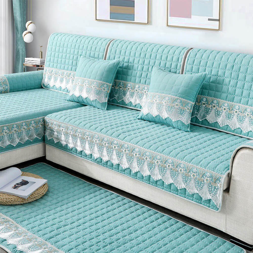 Luxury Quilted Lace Embroidery Non-Slip Couch Cover