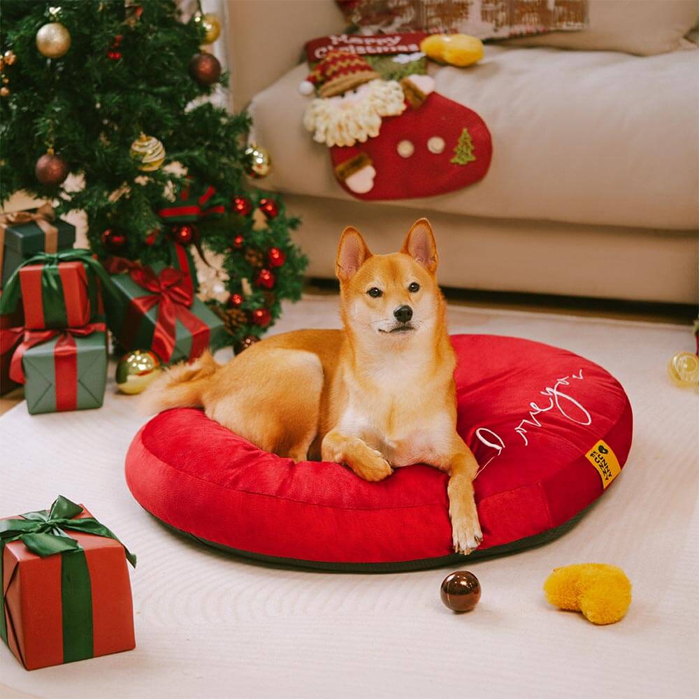 Velvet Heart-Shaped Festive Dog Bed