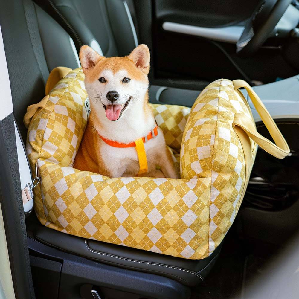 Vintage Heart Checkerboard Dog Car Seat Bed