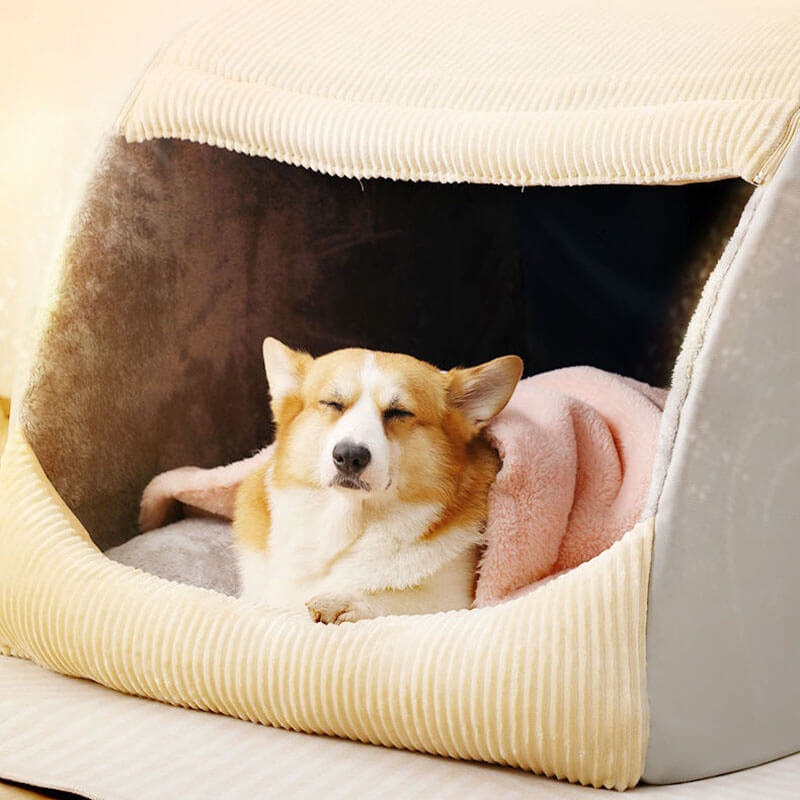 Warm Flannel Detachable Semi-Enclosed Large Dog Tent Bed