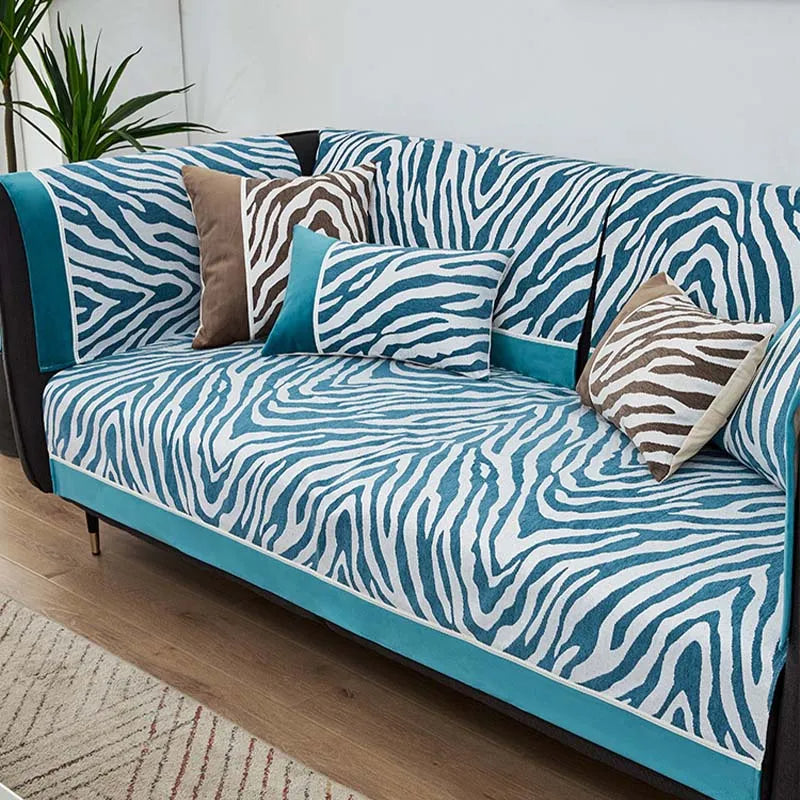 Wild Zebra Print Chenille Furniture Protector Couch Cover