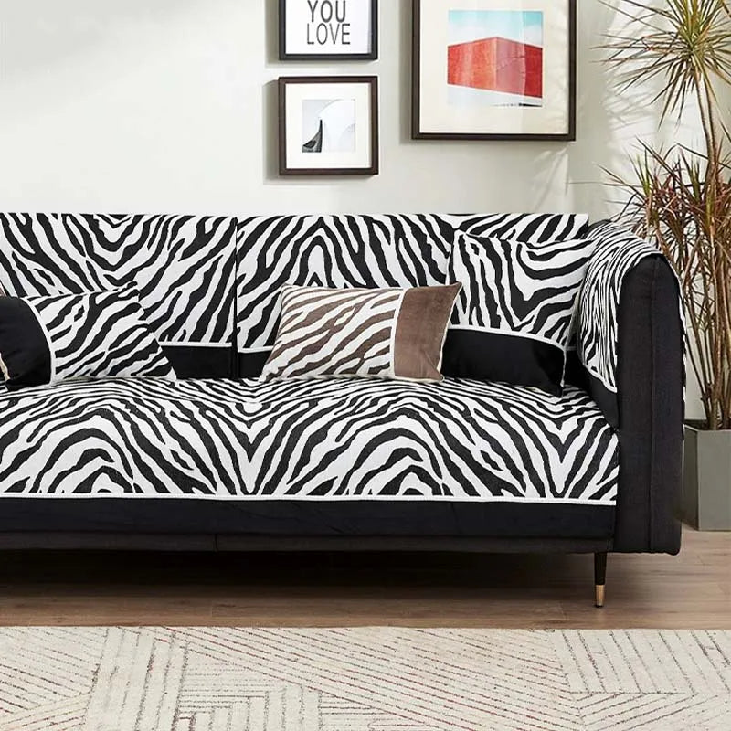 Wild Zebra Print Chenille Furniture Protector Couch Cover