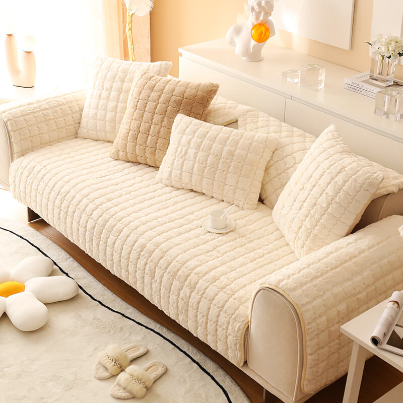 Biscuit Plush Soft Non-Slip Couch Cover