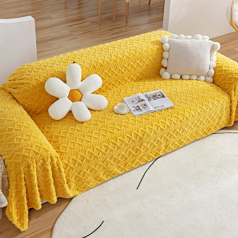 Solid Colour Fleece Furniture Protector Couch Cover