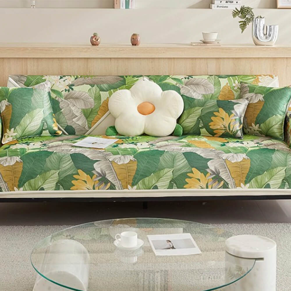 Tropical Leaves Cooling Non-slip Sectional Couch Cover