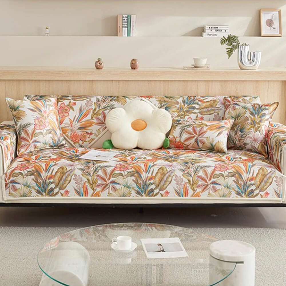 Tropical Leaves Cooling Non-slip Sectional Couch Cover