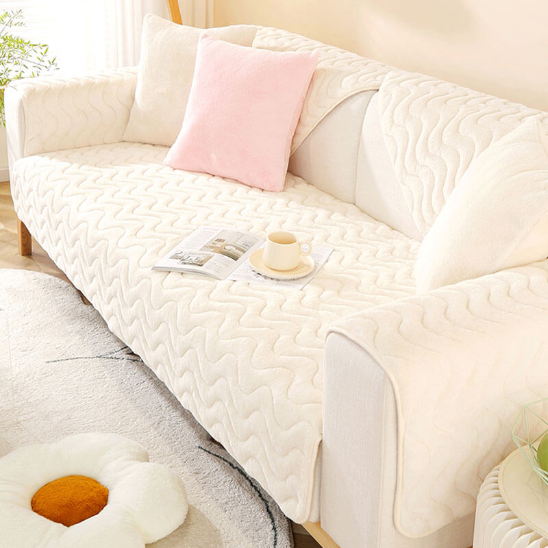 Wave Pattern Soft Plush Non-slip Couch Cover