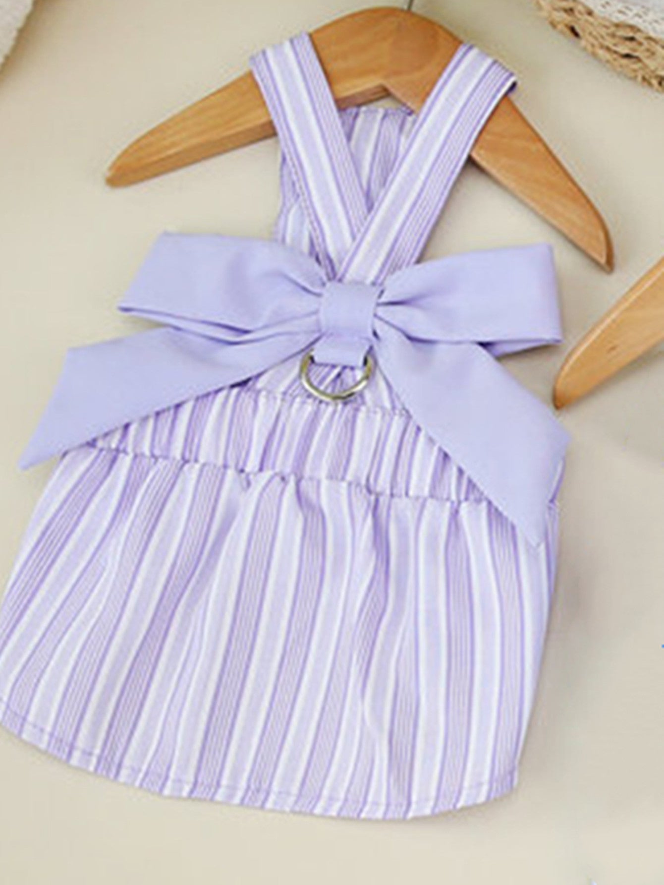 Elegant Lavender Striped Dog Dress with Harness | Comfortable & Stylish Pet Clothing